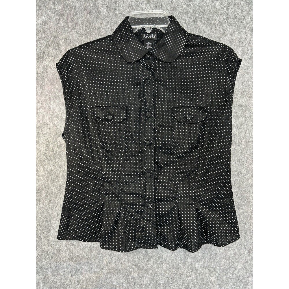 Rafaella Top Black Polka Dot Button Up Sleeveless Blouse Womens Size 14 Business